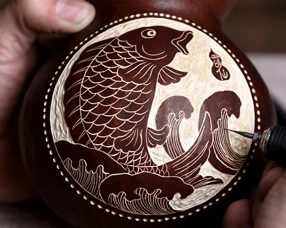 三款天然葫蘆工藝品，手工鏤空復(fù)古葫蘆花瓶