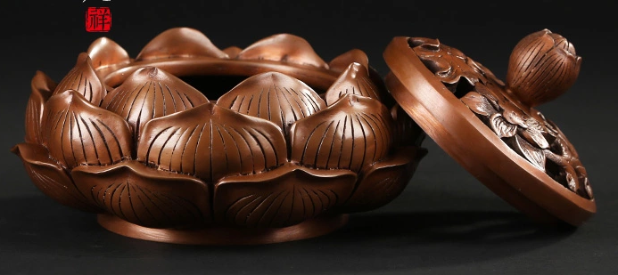 禪意蓮花香爐，仿古紫銅熏香爐