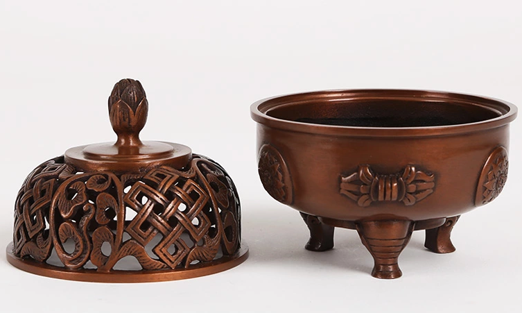 吉祥蓮花三足香爐，仿古紫銅熏香爐