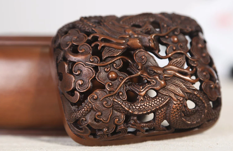 雙龍浮雕香爐，鏤空仿古紫銅熏香爐