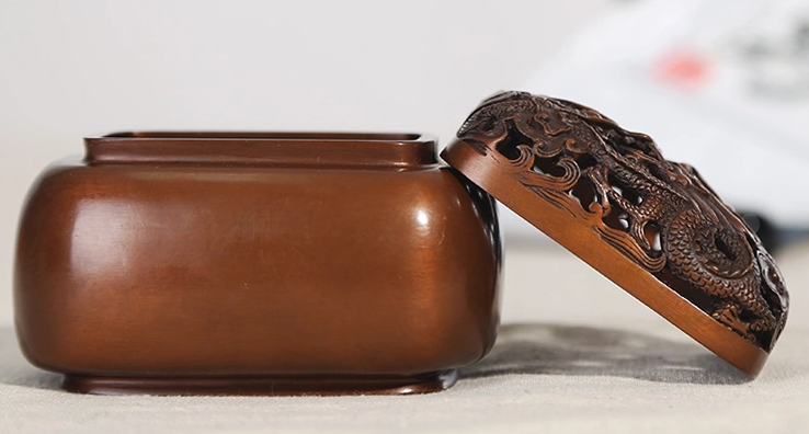 雙龍浮雕香爐，鏤空仿古紫銅熏香爐