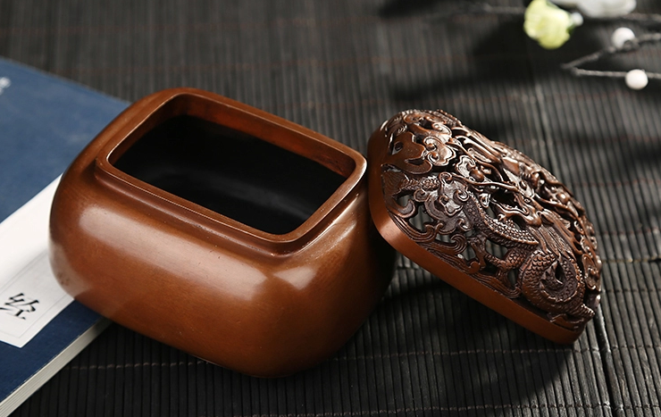 雙龍浮雕香爐，鏤空仿古紫銅熏香爐