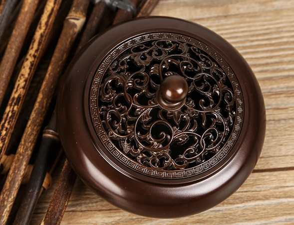 花開(kāi)富貴香爐，鏤空仿古紫銅熏香爐