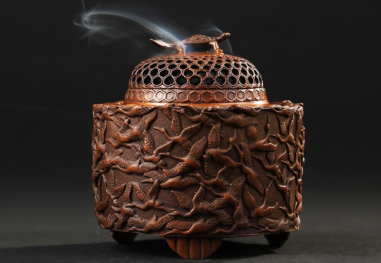 千鶴紫銅香爐，仿古純銅熏香爐