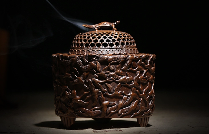 千鶴紫銅香爐，仿古純銅熏香爐