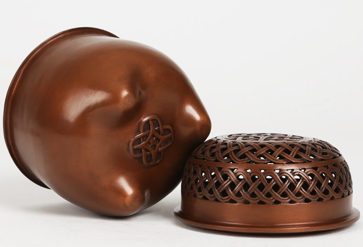 藤編紫銅香爐，仿古印章純銅熏香爐