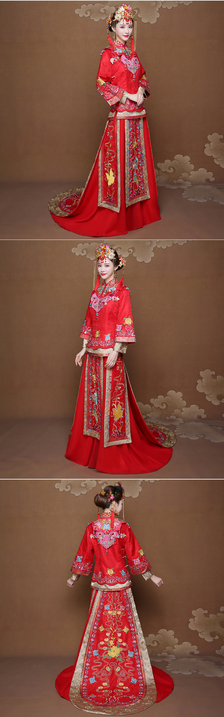 披肩拖尾秀禾服新娘禮服，時尚大氣中式禮服