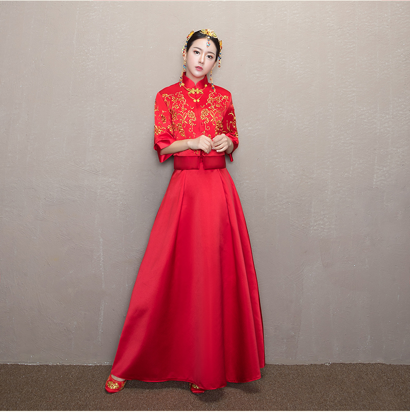 簡單大氣中式禮服，優(yōu)雅復(fù)古時(shí)尚家佳樂文學(xué)新娘禮