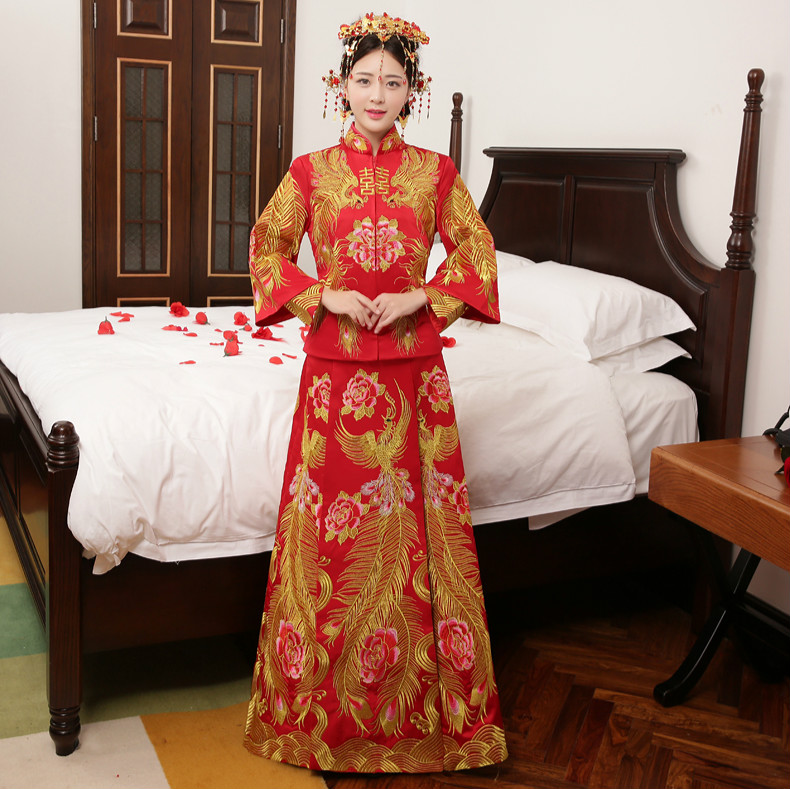 典雅復(fù)古中式禮服，復(fù)古時尚家佳樂文學(xué)新娘禮服