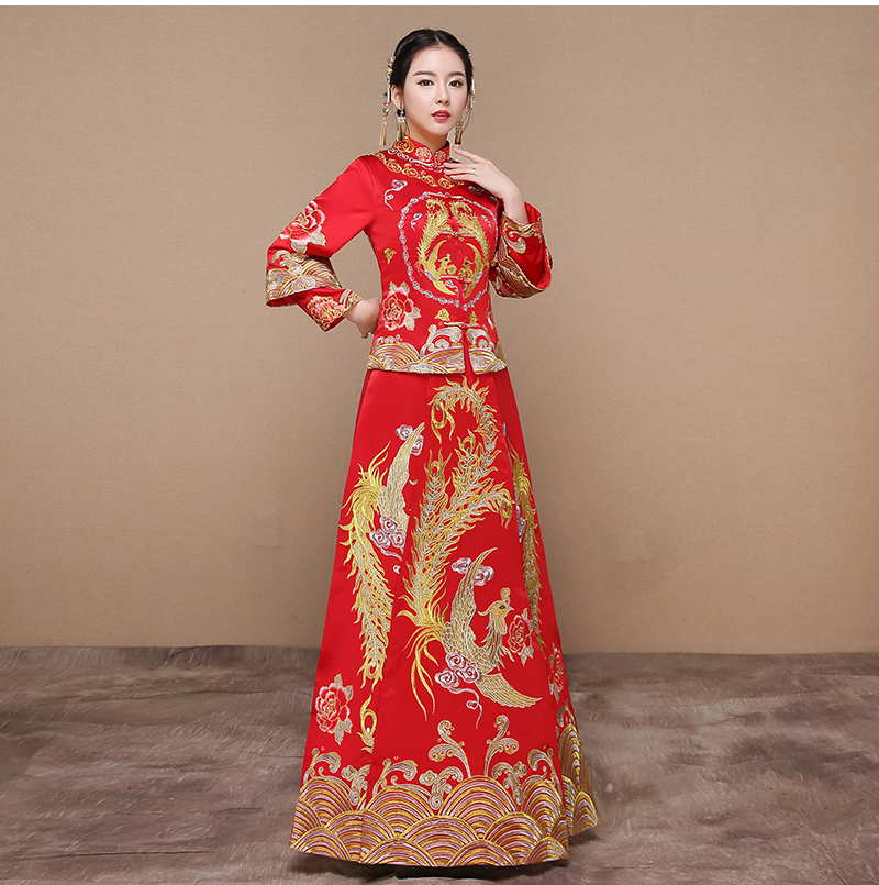 紅色龍鳳褂中式禮服，復(fù)古時尚家佳樂文學(xué)新娘禮服