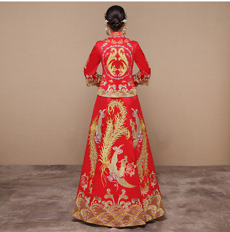 紅色龍鳳褂中式禮服，復(fù)古時尚家佳樂文學(xué)新娘禮服