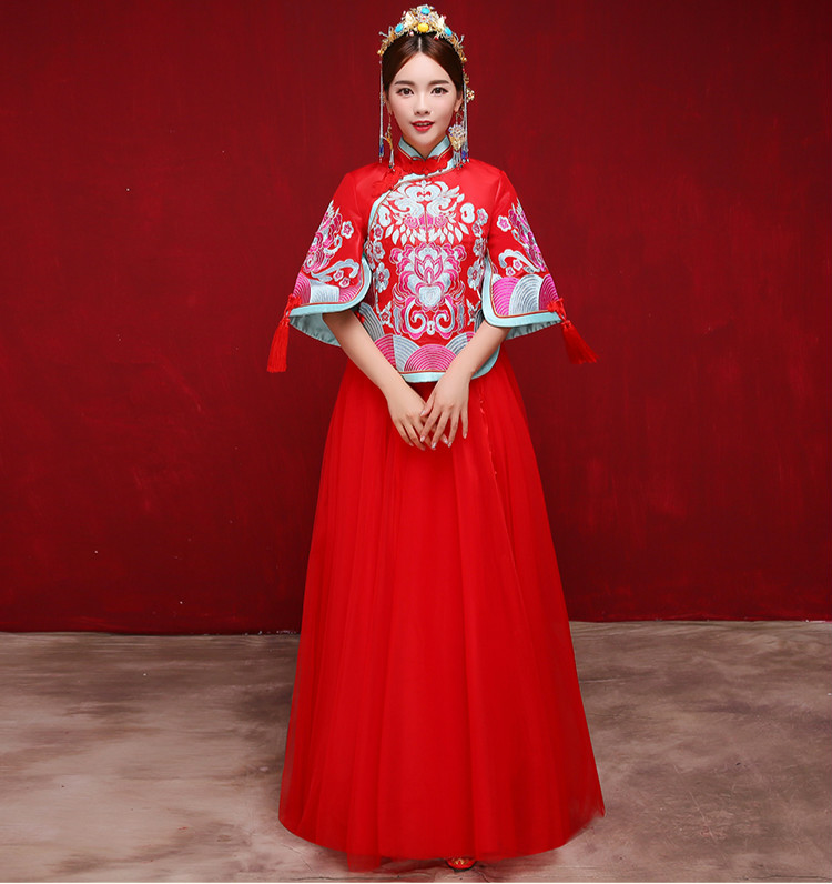 時尚復(fù)古設(shè)計中式禮服，唯美飄逸新娘禮服