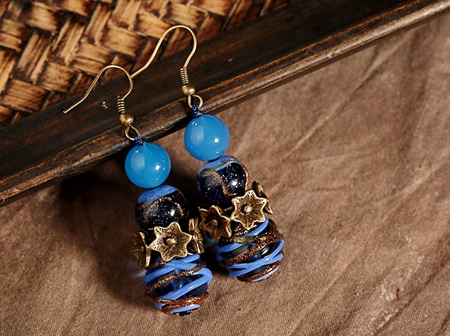 藍(lán)色琉璃瑪瑙首飾，時(shí)尚氣質(zhì)耳環(huán)