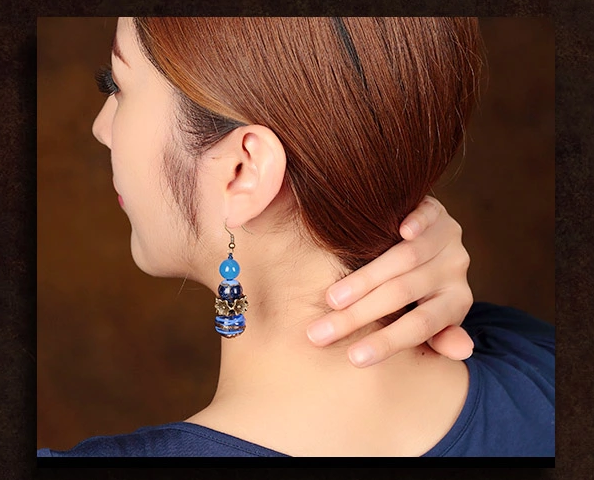 藍(lán)色琉璃瑪瑙首飾，時(shí)尚氣質(zhì)耳環(huán)