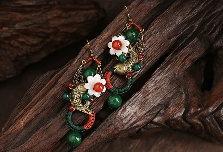 復(fù)古風(fēng)夸張耳墜，貝殼花朵魚(yú)耳環(huán)