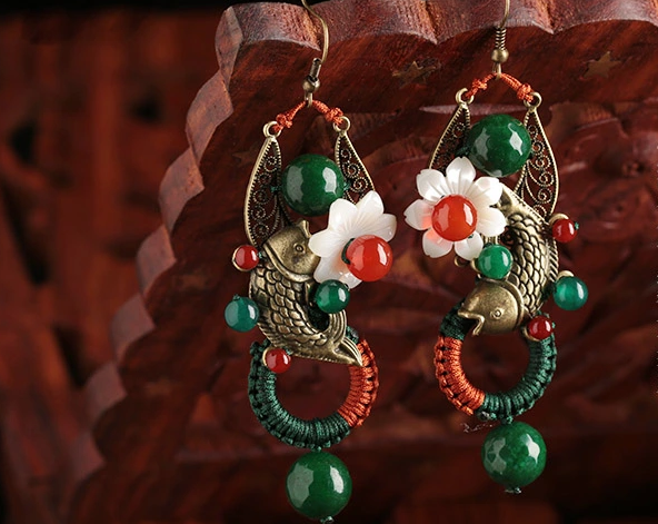 復(fù)古風(fēng)夸張耳墜，貝殼花朵魚(yú)耳環(huán)