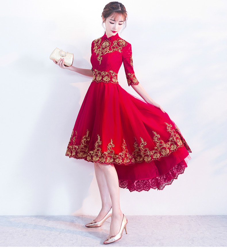 時尚傳統(tǒng)中式禮服，紅色新娘晚禮服