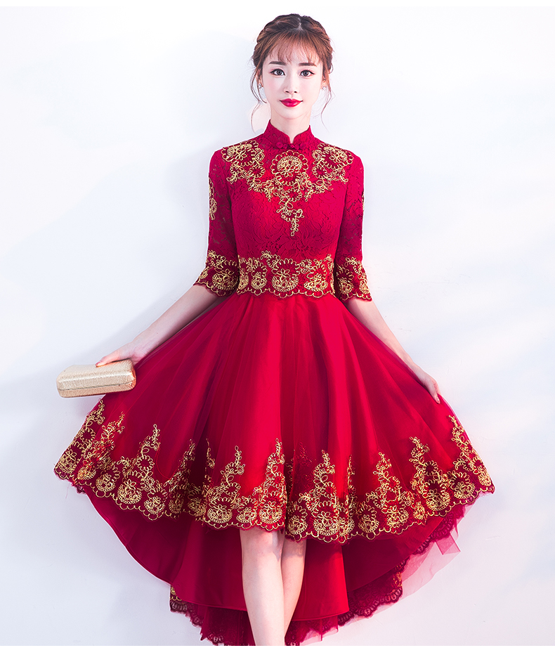 時尚傳統(tǒng)中式禮服，紅色新娘晚禮服