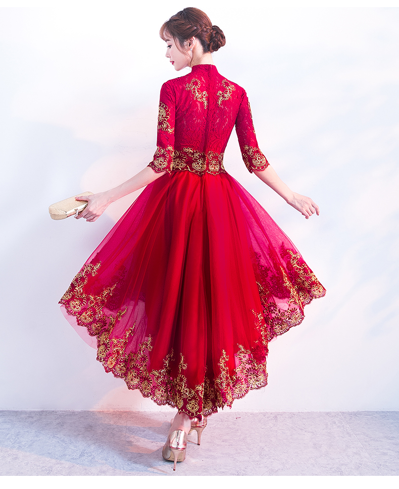 時尚傳統(tǒng)中式禮服，紅色新娘晚禮服