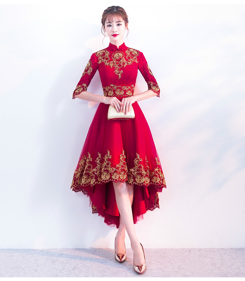 時尚傳統(tǒng)中式禮服，紅色新娘晚禮服