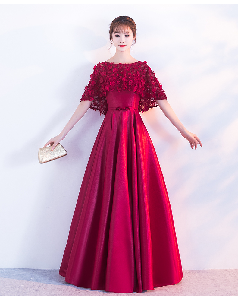 時尚家佳樂文學中式禮服，紅色蕾絲花朵晚禮服