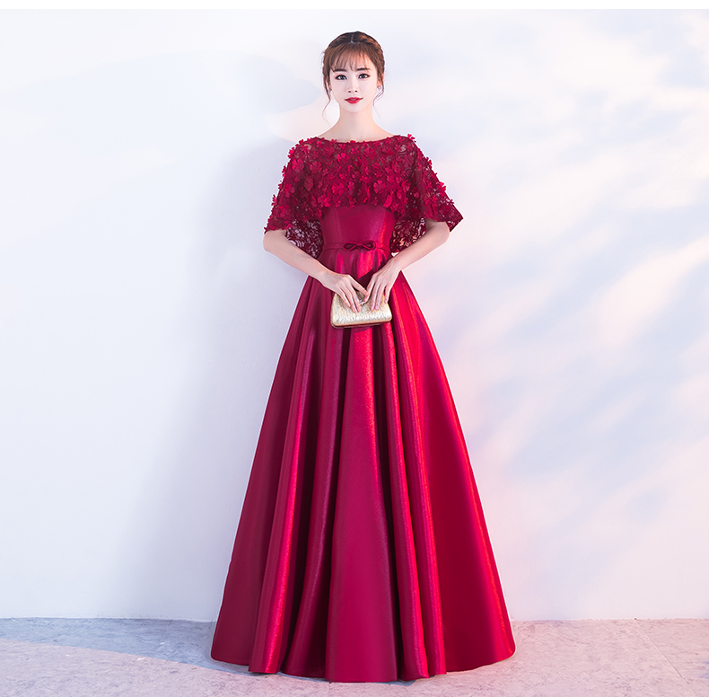 時尚家佳樂文學中式禮服，紅色蕾絲花朵晚禮服