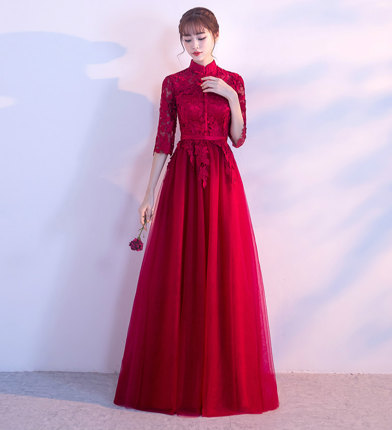 復(fù)古蕾絲中式禮服，優(yōu)雅時尚晚禮服