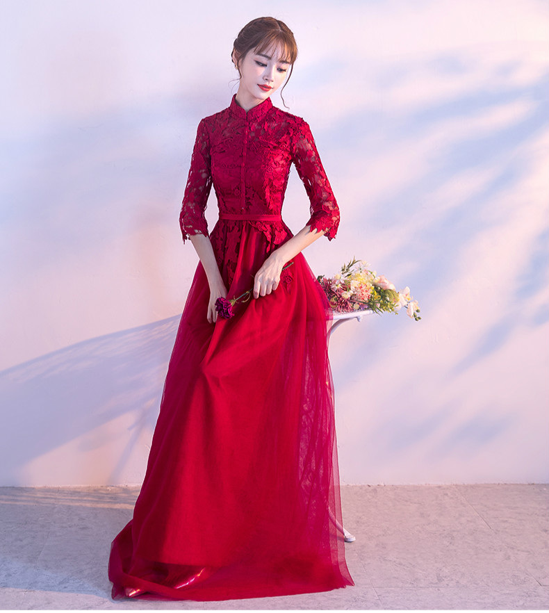 復(fù)古蕾絲中式禮服，優(yōu)雅時尚晚禮服