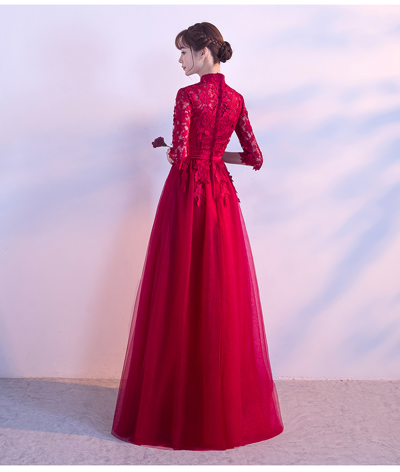 復(fù)古蕾絲中式禮服，優(yōu)雅時尚晚禮服