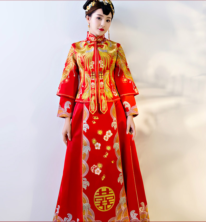 傳統(tǒng)中式禮服，紅色結(jié)婚新娘禮服