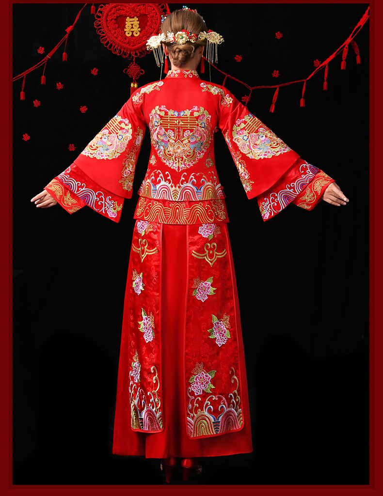 古典家佳樂文學(xué)中式禮服，紅色結(jié)婚新娘禮服