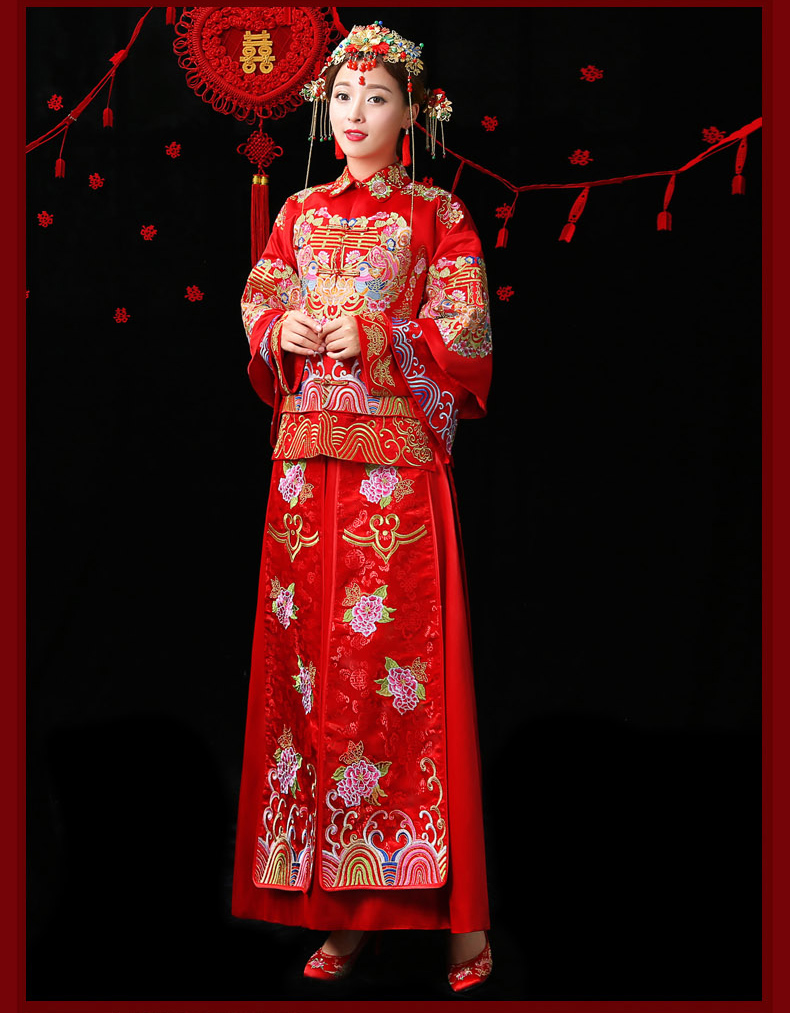 古典家佳樂文學(xué)中式禮服，紅色結(jié)婚新娘禮服