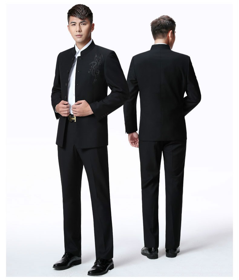 家佳樂文學(xué)外套男青年中山裝，中華立領(lǐng)龍刺繡中山