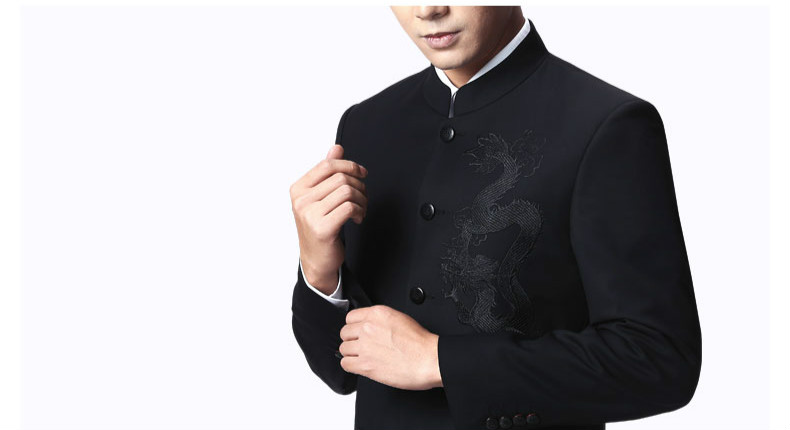 家佳樂文學(xué)外套男青年中山裝，中華立領(lǐng)龍刺繡中山