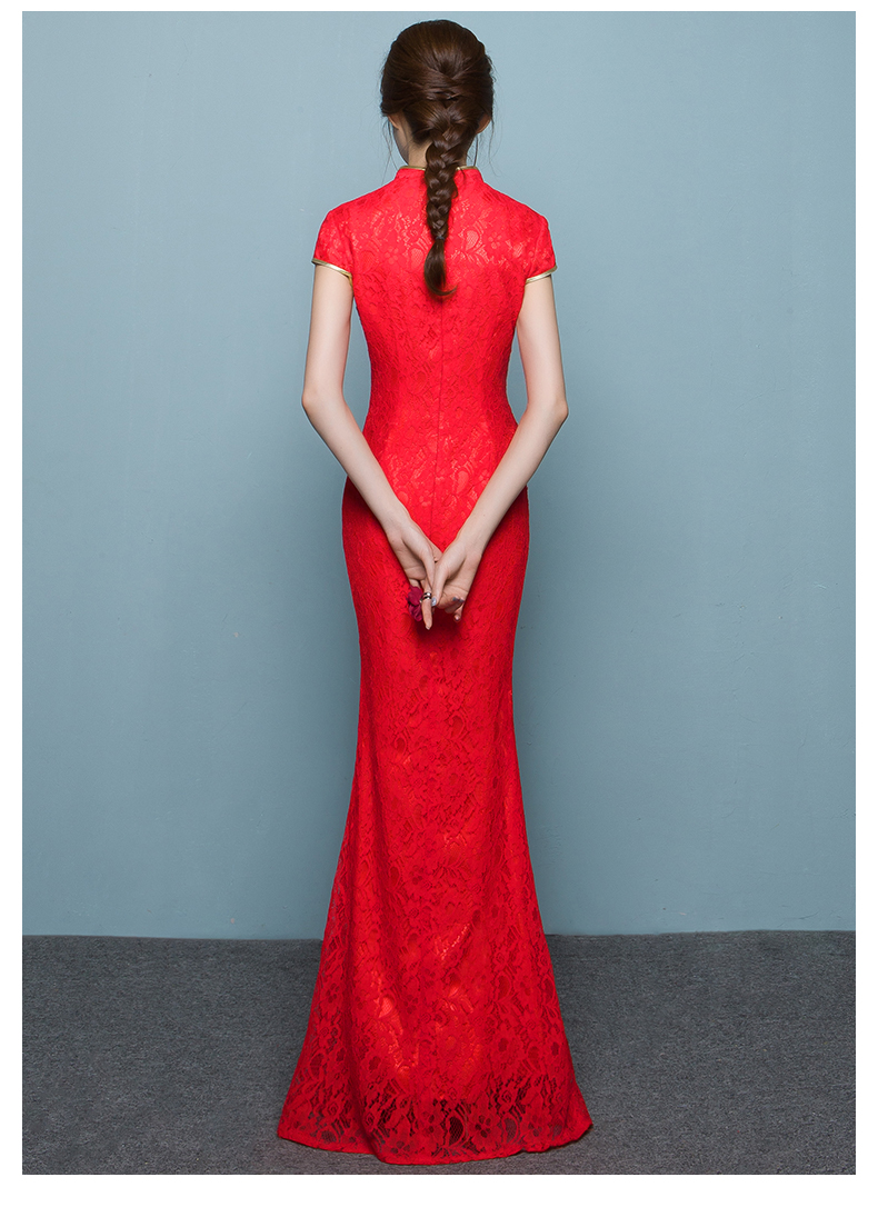 家佳樂文學(xué)魚尾中式禮服，孔雀繡花晚禮服