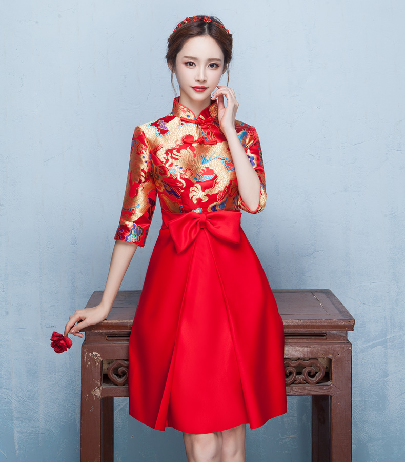 時尚典雅唯美中式禮服，短款奢華繡花禮服