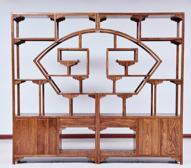 紅實木中式博古架，仿古實木雕花博古架
