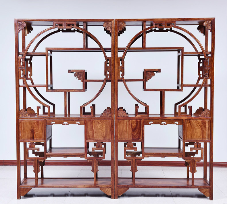 紅實木中式博古架，仿古實木雕花中式古董架