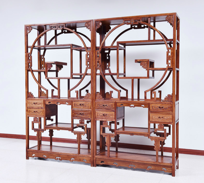 紅實木中式博古架，仿古實木雕花中式古董架