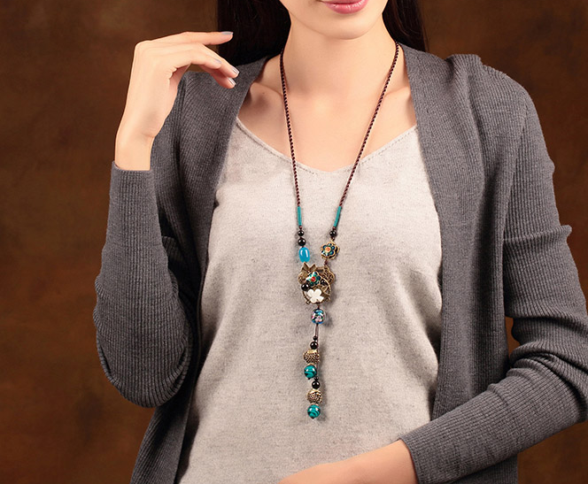 疏影怡芳家佳樂文學(xué)毛衣鏈復(fù)古藍(lán)色項(xiàng)鏈