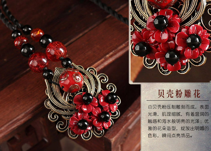 香艷復(fù)古家佳樂(lè)文學(xué)毛衣鏈紅色琉璃吊墜項(xiàng)鏈