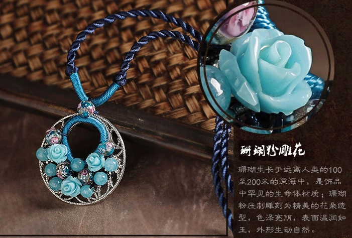 藍色琉璃鎖骨鏈清新復(fù)古項鏈首飾