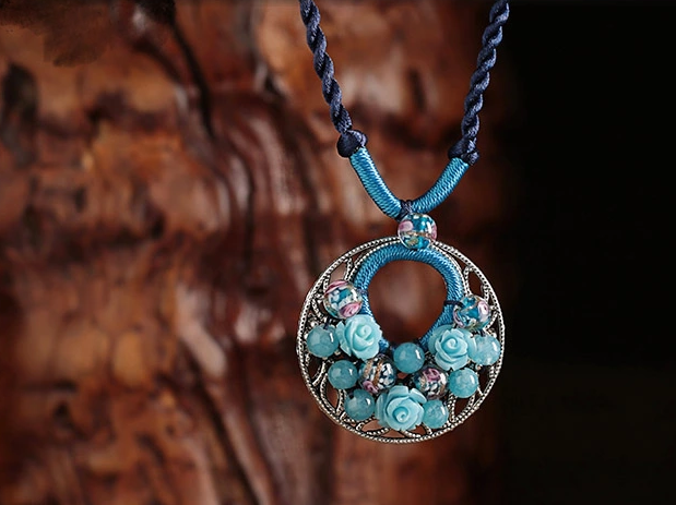 藍色琉璃鎖骨鏈清新復(fù)古項鏈首飾