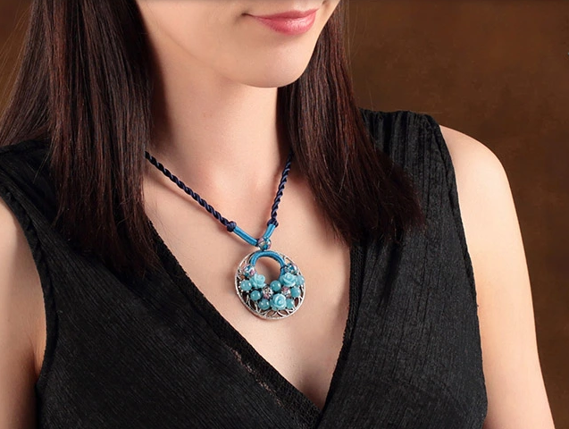 藍色琉璃鎖骨鏈清新復(fù)古項鏈首飾
