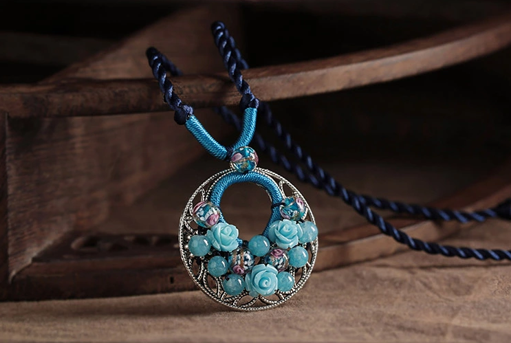 藍色琉璃鎖骨鏈清新復(fù)古項鏈首飾