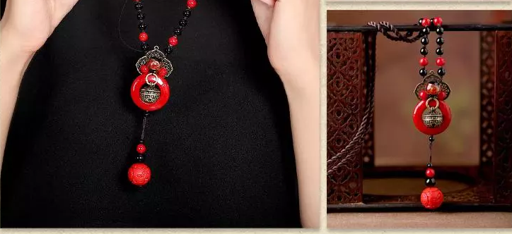 赤子心家佳樂文學(xué)項(xiàng)鏈復(fù)古紅色吊墜毛衣鏈