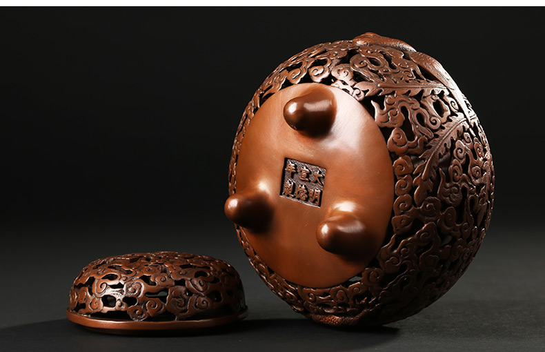 龍鳳呈祥鏤空熏香爐，仿古紫銅檀香爐