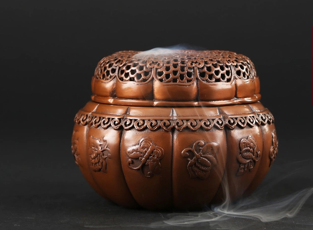 蝶戀花熏香爐，仿古紫銅鏤空香爐