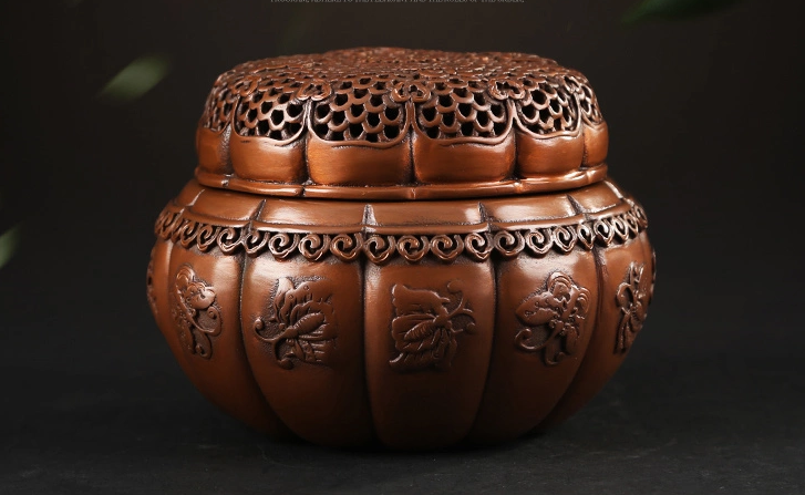 蝶戀花熏香爐，仿古紫銅鏤空香爐