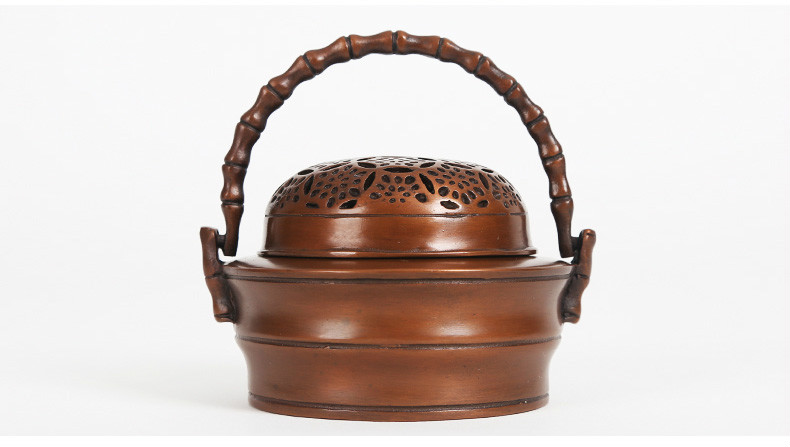 紫銅竹節(jié)手爐，仿古鏤空熏香爐